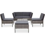 VidaXL 6-delige Loungeset met Kussens - Poly Rattan Grijs