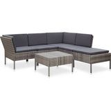 VidaXL 6-delige Loungeset met Kussens - Poly Rattan Grijs