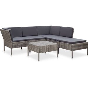 VidaXL 6-delige Loungeset met Kussens - Poly Rattan Grijs