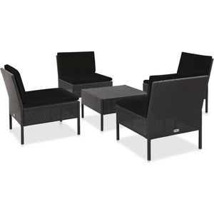 5-tlg. Garten-Sofagarnitur mit Auflagen Poly Rattan Schwarz vidaXL