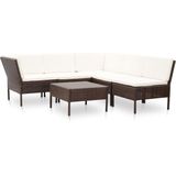 vidaXL 6-delige Loungeset met kussens poly rattan bruin