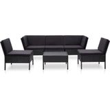 vidaXL 6-delige Loungeset met kussens poly rattan zwart