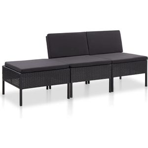 vidaXL 3-tlg. Garten-Lounge-Set mit Auflagen Poly Rattan Schwarz