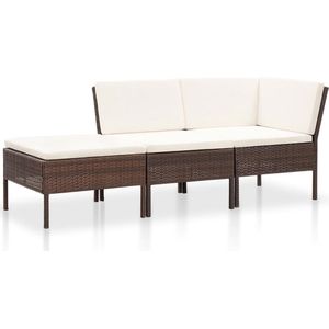 vidaXL 3-delige Loungeset met kussens poly rattan bruin - 48959