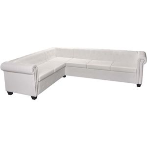 vidaXL Chesterfield Hoekbank - Wit - Kunstleer - 6-Zits
