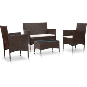 vidaXL - 4-delige - Loungeset - met - kussens - poly - rattan - bruin