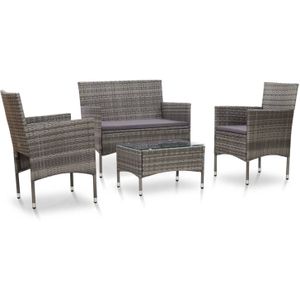 vidaXL 4-delige Loungeset met kussens poly rattan grijs