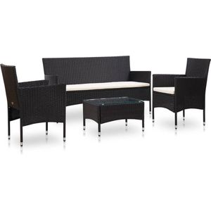 VidaXL 4-Delige Loungeset met Kussens - Poly Rattan Zwart