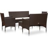 vidaXL 5-delige Loungeset met kussens poly rattan bruin