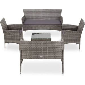 VidaXL 5-delige Loungeset met Kussens - Poly Rattan Grijs