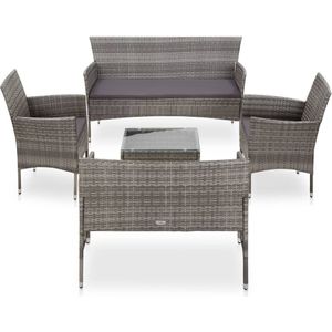 vidaXL - Loungeset - Grijs - Poly Rattan - 5-delige Set met Kussens