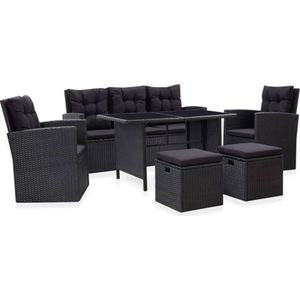 VidaXL 6-delige Loungeset met Kussens Poly Rattan Zwart