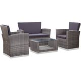 VidaXL 4-delige Loungeset met Kussens Poly Rattan Grijs