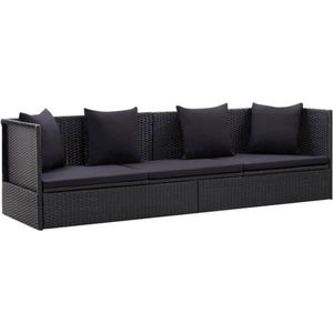 VidaXL Tuinbed met Kussens Poly Rattan Zwart