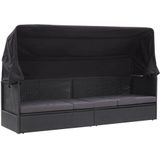 vidaXL - Loungebank - Poly Rattan - Zwart - Met Luifel