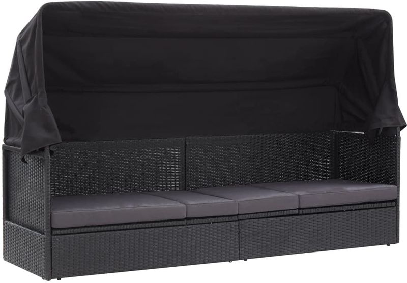 vidaXL - Loungebank - Poly Rattan - Zwart - Met Luifel