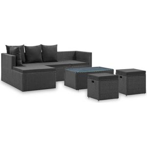 VidaXL 4-Delige Loungeset met Kussens - Poly Rattan Zwart