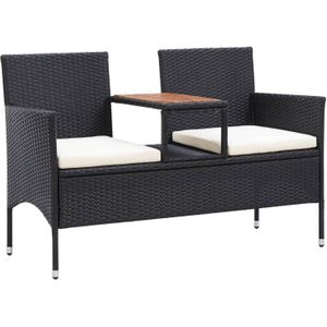 VidaXL Tuinbank 2-zits met Tafeltje 143 cm Poly Rattan Zwart