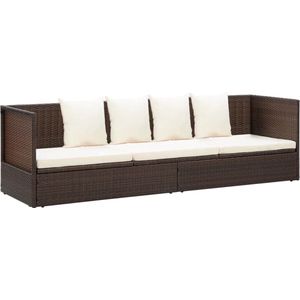 Loungebed met ligkussen en kussens poly rattan bruin