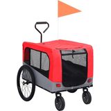 vidaXL - Fietstrailer - en - hondenwagen - 2-in-1 - rood - en - grijs