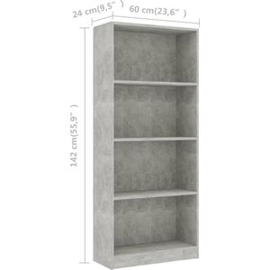 vidaXL-Boekenkast-met-4-schappen-60x24x142-cm-bewerkt-hout-betongrijs