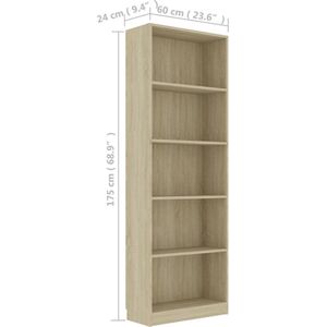 vidaXL-Boekenkast-met-5-schappen-60x24x175-cm-bewerkt-hout-sonoma-eik