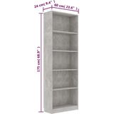 VidaXL Boekenkast 5 Schappen 60x24x175 cm Bewerkt Hout Betongrijs