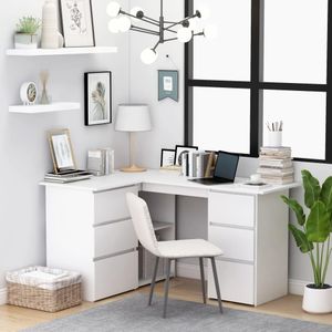vidaXL - Hoekbureau - Wit - Bewerkt Hout - 4 Lades - 2 Schappen