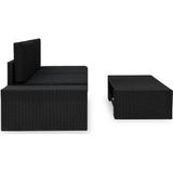 vidaXL 3-delige Loungeset poly rattan zwart