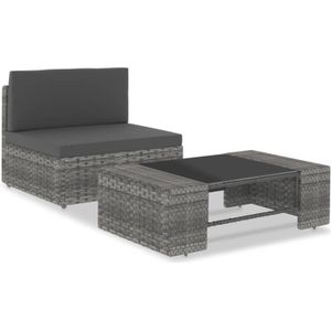 VidaXL Loungeset Poly Rattan Grijs - 2-Delig