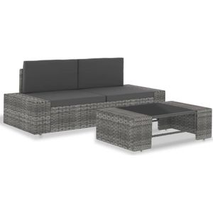 VidaXL 3-delige Loungeset Poly Rattan Grijs