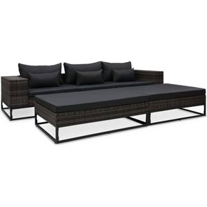 vidaXL 5-delige Loungeset met kussens poly rattan grijs