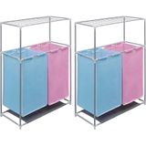 Wasmand - Roze en Blauw - IJzeren Frame - 2-delige Set