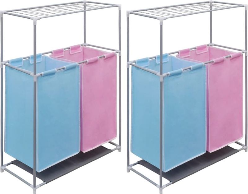 Wasmand - Roze en Blauw - IJzeren Frame - 2-delige Set