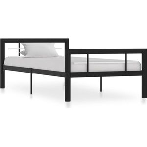 vidaXL - Bedframe - metaal - zwart - en - wit - 100x200 - cm