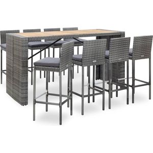 vidaXL 9-tlg. Garten-Bar-Set Poly Rattan und Akazienholz Grau