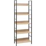 vidaXL - Boekenkast - 5 - schappen - 60x27,6x158,5 - cm - bewerkt - hout - eikenkleur