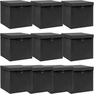 Opbergboxen - Zwart - Nonwoven Stof - Inklapbaar - Set van 10