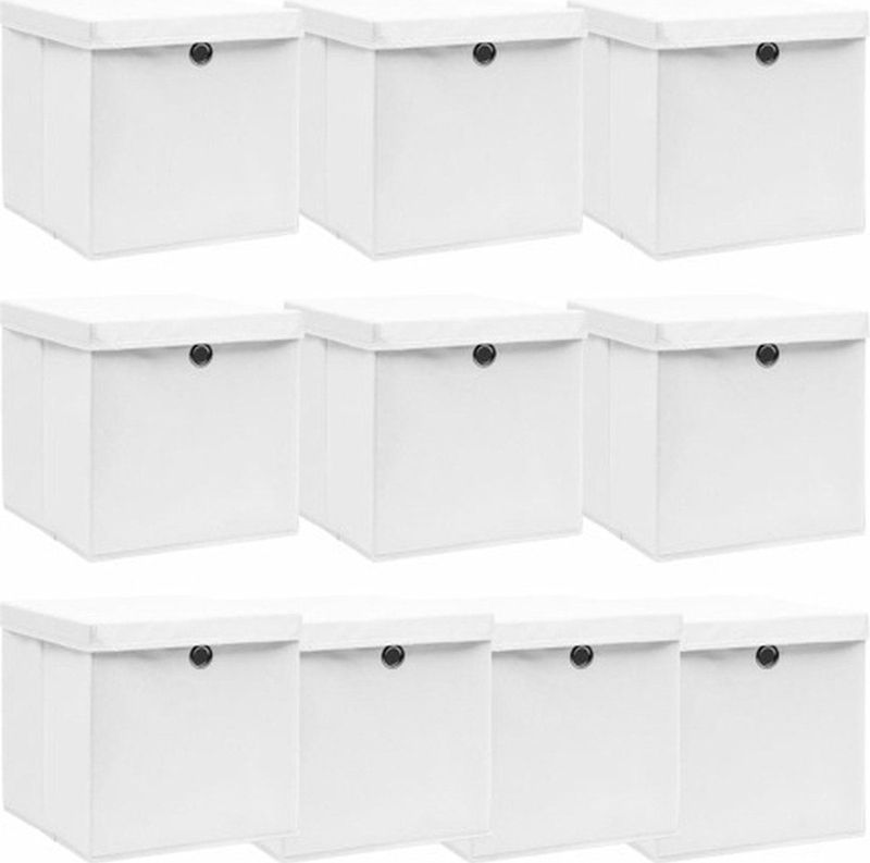 vidaXL-Opbergboxen-met-deksel-10-st-32x32x32-cm-stof-wit