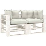 vidaXL-Tuinbank-2-zits-met-beige-kussens-pallet-hout