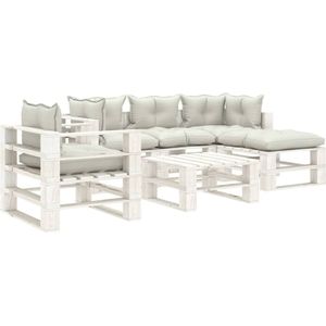 VidaXL 6-Delige Loungeset met Beige Kussens - Pallet Hout