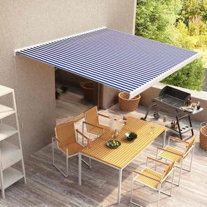 Zonnescherm - Blauw en Wit - Aluminium Frame - Polyester Stof