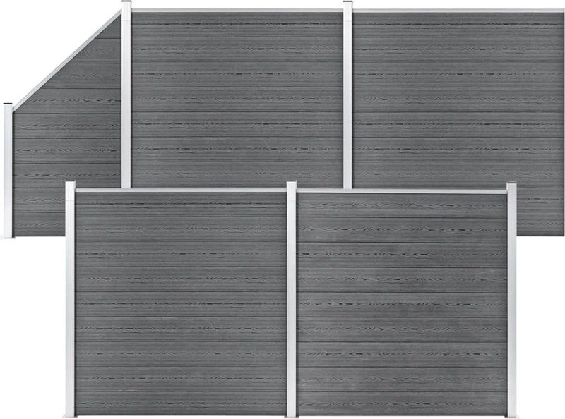 vidaXL WPC Zaun-Set 4 Quadrate + 1 Schräge 792x186 cm Grau