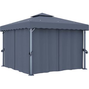 Prieel - Aluminium - Polyester - Inclusief Gordijnen en Gaasschermen