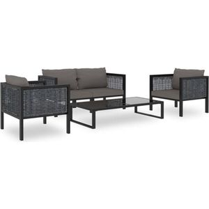 vidaXL - 5-delige - Loungeset - met - kussens - poly - rattan - antraciet