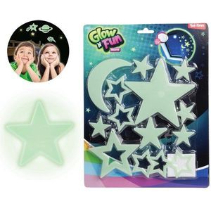 Toi-Toys Glow In The Dark Sterren Glow N Fun Wit 15 Stuks - Decoratieve Sterren voor Kinderkamer en Feestjes