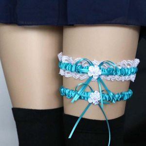 Kousenband - 2 stuks - Wit en Licht Blauw met Bloemetje