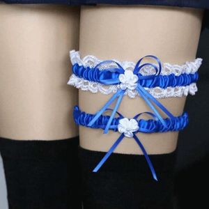 Kousenband - 2 stuks - Wit en Blauw met Bloemetje