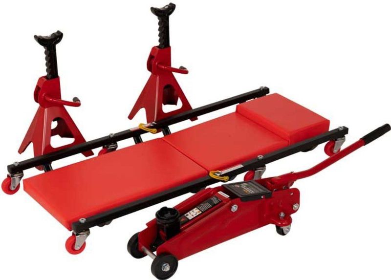 Topgear Complete garageset - Ligkar met kussen - Garagekrik 2 ton - Assteunen 2 ton