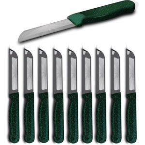 Solingen Kartelmes - Tomatenmes met Kartel - Robuust Handvat - RVS - 18.5 cm met ""Blade Cover"" - Groen Glitter - 10 stuks